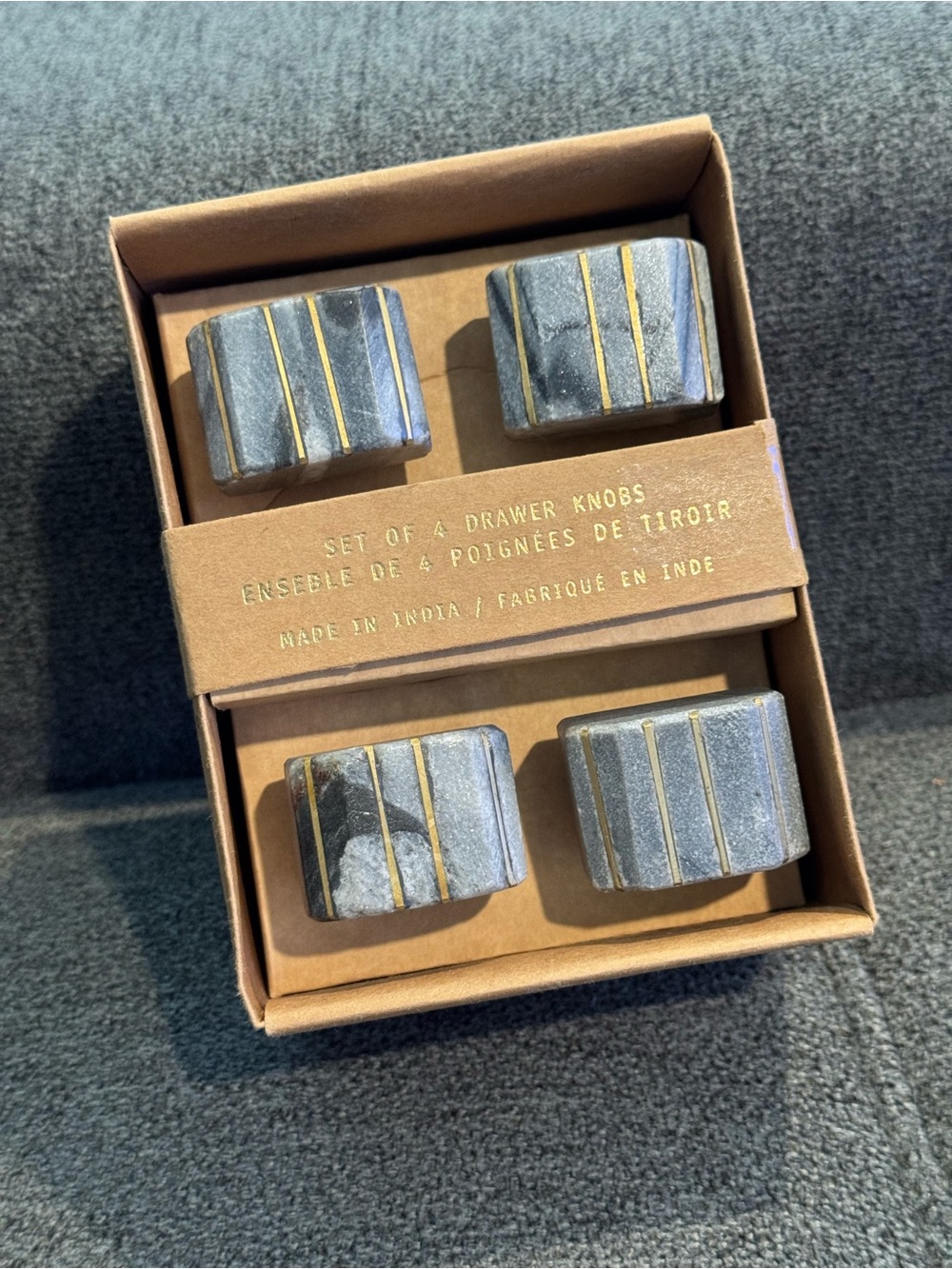 Stone Stripe Drawer Knobs – Gray with Gold Accents (Set of 4)